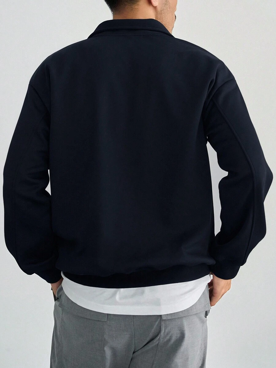 CotiQ Men Full Sleeve Navi Blue Solid Sweatshirt