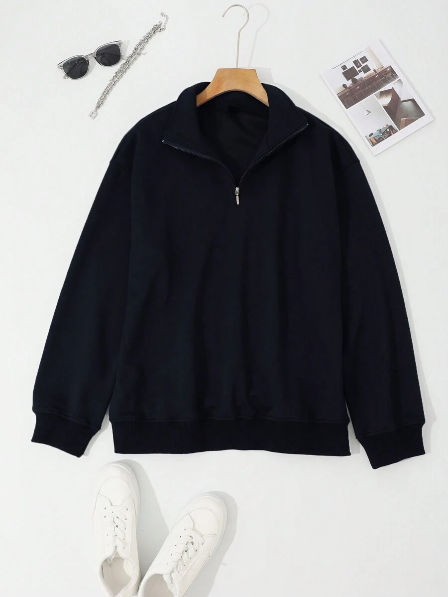 CotiQ Men Full Sleeve Navi Blue Solid Sweatshirt