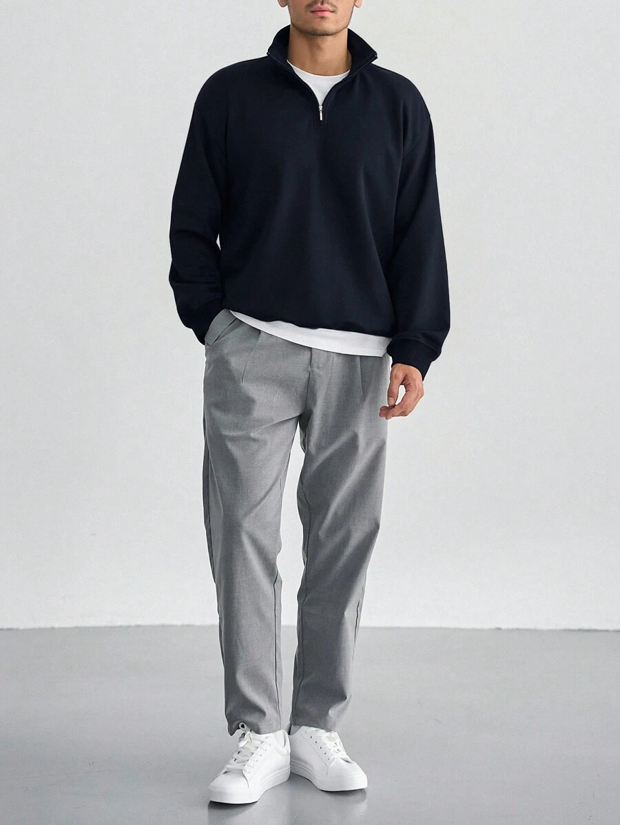 CotiQ Men Full Sleeve Navi Blue Solid Sweatshirt