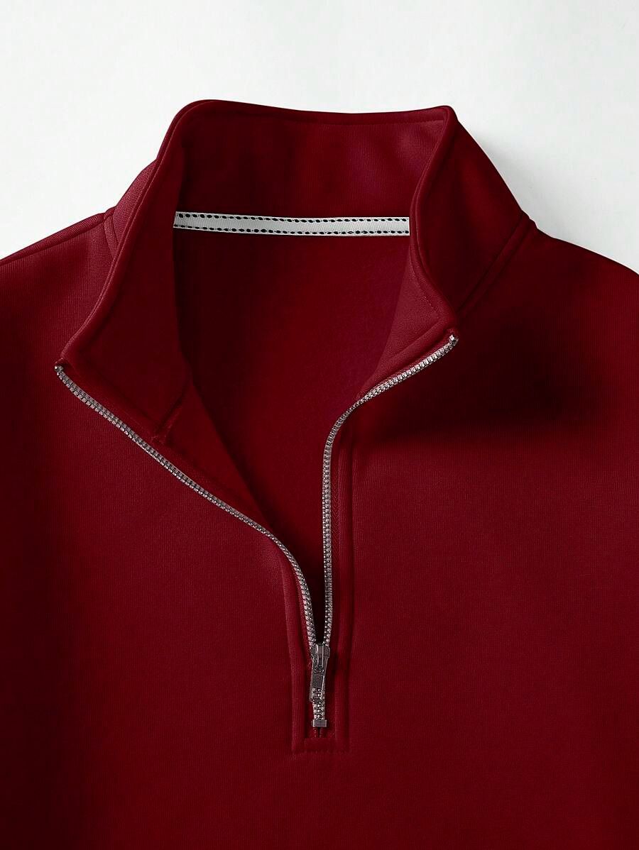 CotiQ Men Full Sleeve Maroon Solid Sweatshirt
