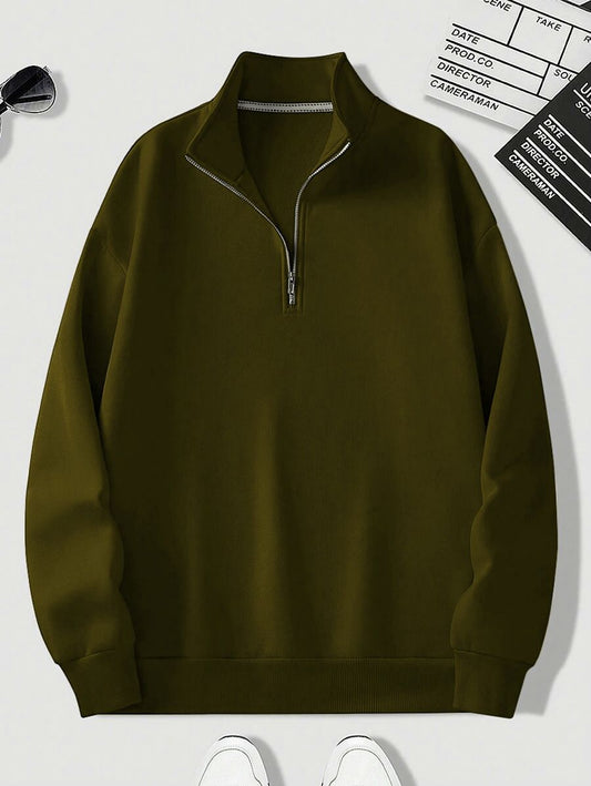 CotiQ Men Full Sleeve Olive Solid Sweatshirt
