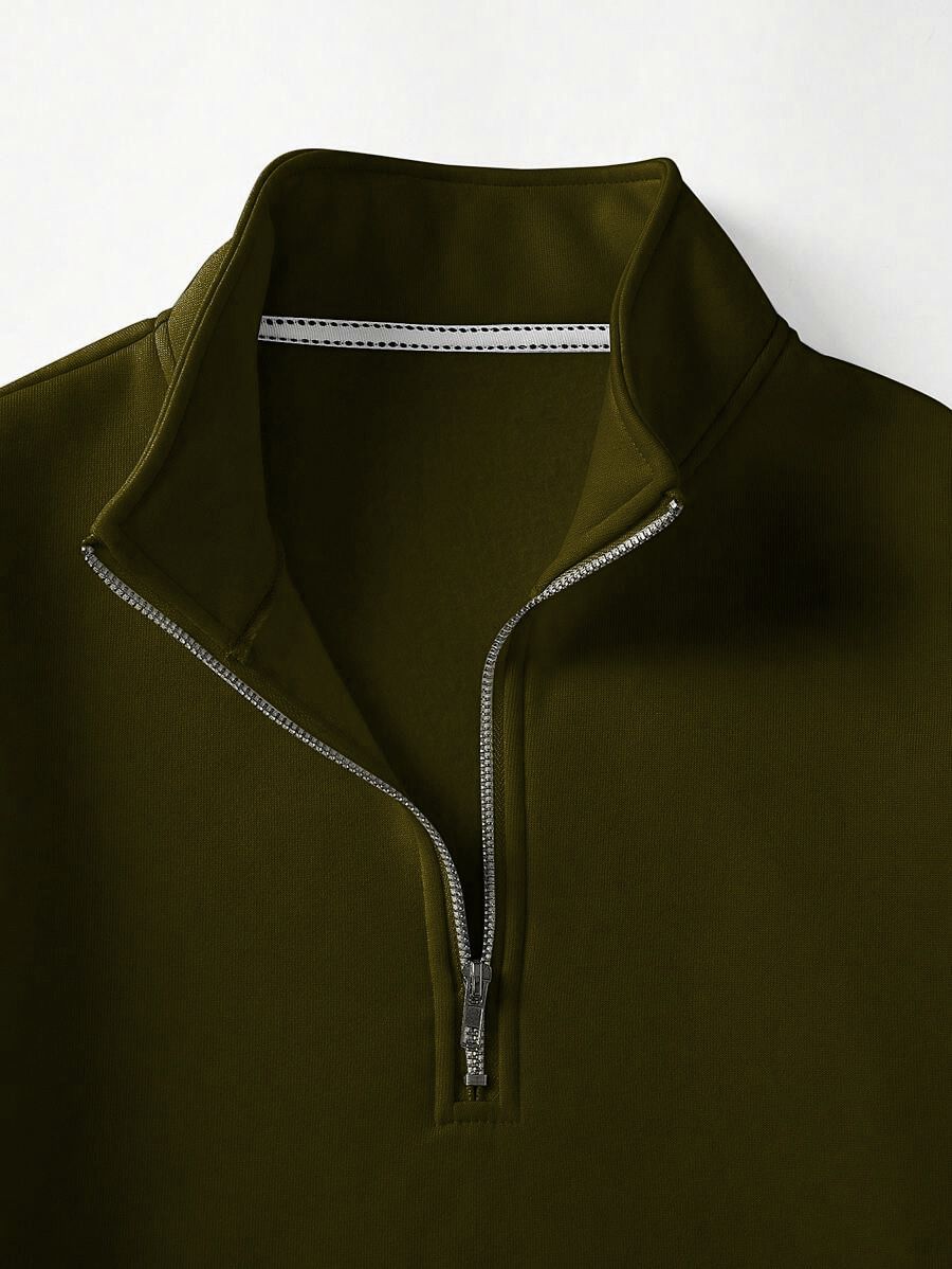 CotiQ Men Full Sleeve Olive Solid Sweatshirt