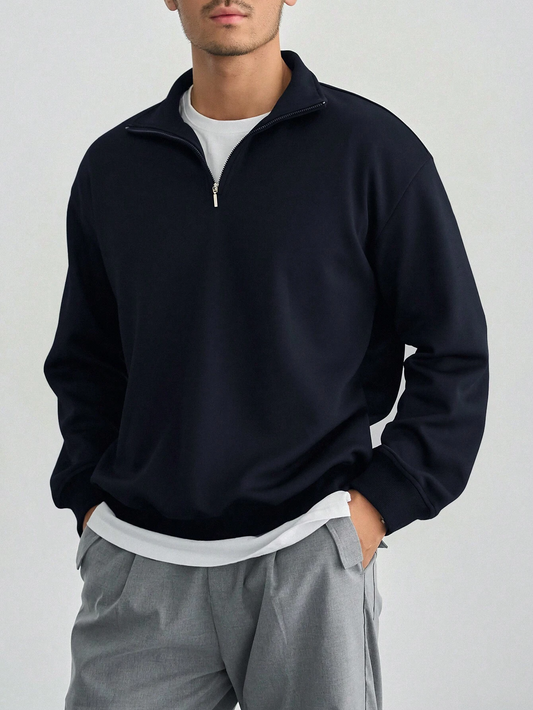 CotiQ Men Full Sleeve Navi Blue Solid Sweatshirt