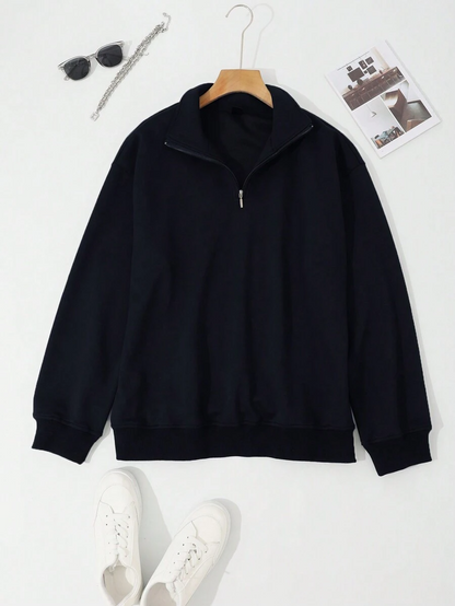 CotiQ Men Full Sleeve Navi Blue Solid Sweatshirt