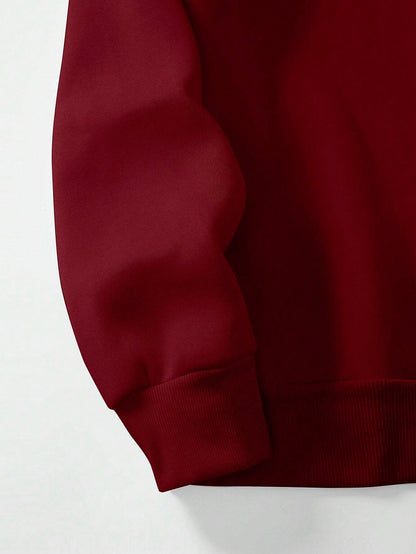 CotiQ Men Full Sleeve Maroon Solid Sweatshirt